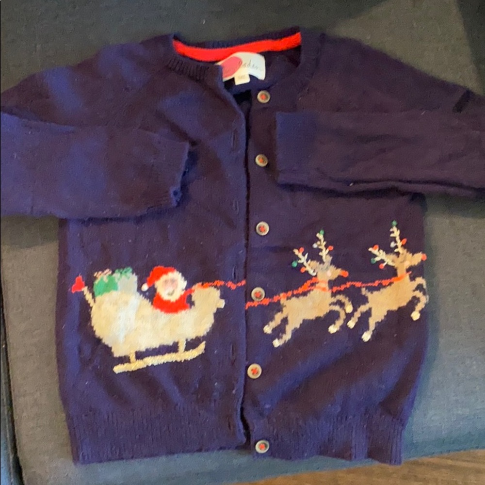 Mini Boden cardigan with Santa and reindeer.